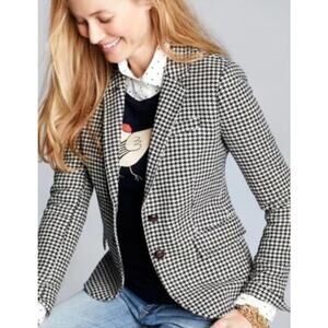 J. Crew Houndstooth Wool Schoolboy Blazer In Black White Size 4